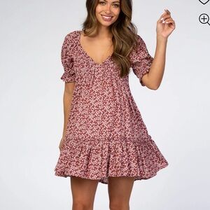 Floral maternity mini dress pink blush